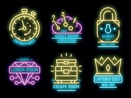 Quest game icons set vector neon