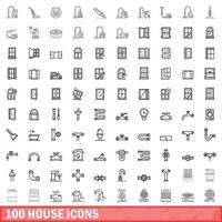 100 house icons set, outline style vector