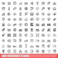 100 internet icons set, outline style vector