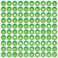 100 sport equipment icons set green circle vector