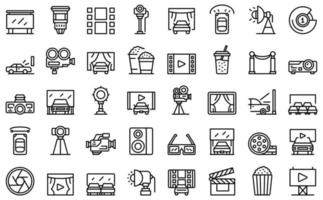 Drive-in cinema icons set outline vector. Drive auto vector