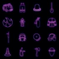 Fireman icons set vector neon