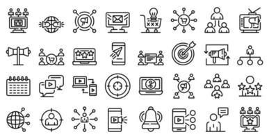 Remarketing icons set, outline style vector