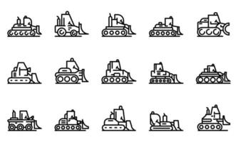 Bulldozer icons set, outline style vector