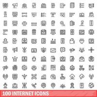 100 internet icons set, outline style vector