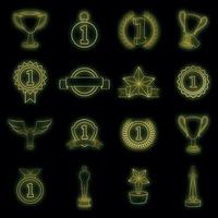 Trophy award icons set vector neon