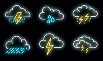 Thunderstorm icons set vector neon