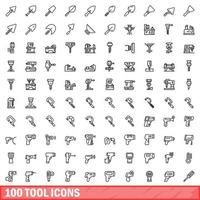 100 tool icons set, outline style vector