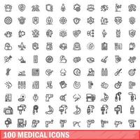 100 iconos médicos establecidos, estilo de contorno vector