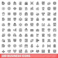 100 business icons set, outline style vector