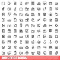 100 iconos de oficina establecidos, estilo de esquema vector