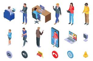 Video call icons set, isometric style vector