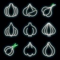 Garlic icons set vector neon