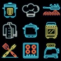 Cooker icon set vector neon