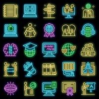 Foreign language teacher icons set vector neon