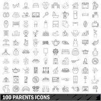 100 parents icons set, outline style vector