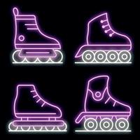 Inline skates icons set vector neon