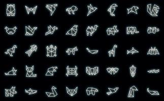 Origami animals icons set outline vector. Paper fish vector neon