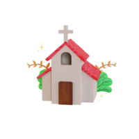 Ostern 3D-Illustration, Kirche mit Pflanzen png