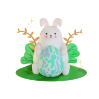 ilustración 3d de pascua, conejo abrazando huevo png