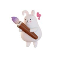 Easter 3d illustration, bunny with paint brush png
