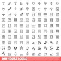 100 house icons set, outline style vector