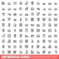 100 medical icons set, outline style vector