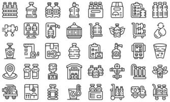 Water delivery icons set outline vector. Cooler gallon vector