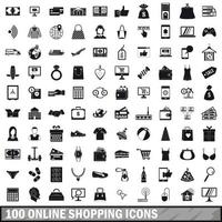 100 online shopping icons set, simple style vector