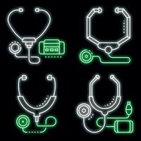 Stethoscope icon set vector neon