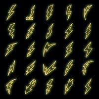 Lightning bolt icons set vector neon