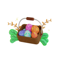 illustrazione 3d di pasqua, cesto di uova con piante png
