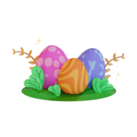 ilustração 3d de páscoa, ovos e plantas png