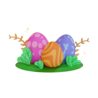 Easter 3d illustration, eggs and plants png