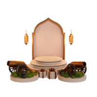 Islamic Ramadan Podium with cannon and gift box 3d Illustration png