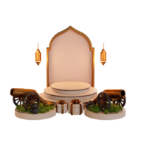 podium du ramadan islamique avec canon et boîte-cadeau illustration 3d png