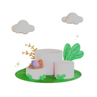 ilustración 3d de pascua, podio y plantas png