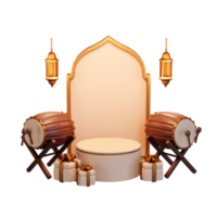 Islamic Ramadan Podium with Bedug, drum 3d Illustration png