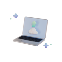 Cloud Storage, Laptop Upload 3d Illustration