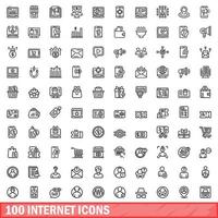 100 internet icons set, outline style vector