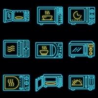 Microwave icons set vector neon