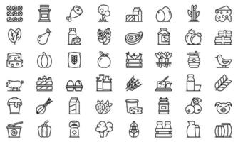 Farm products icons set, outline style vector