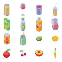 Fresh juice icons set, isometric style vector