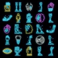 Artificial limbs icons set vector neon