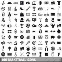 100 basketball icons set, simple style vector