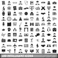 100 intelligent icons set, simple style vector