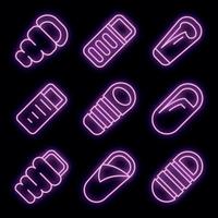 Sleeping bag icons set vector neon