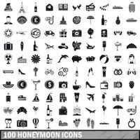 100 iconos de luna de miel, estilo simple vector