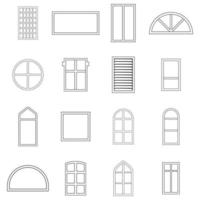 Window design types icon set outline vector