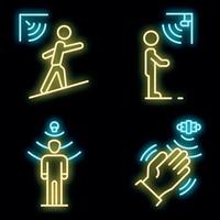 Motion sensor icons set vector neon